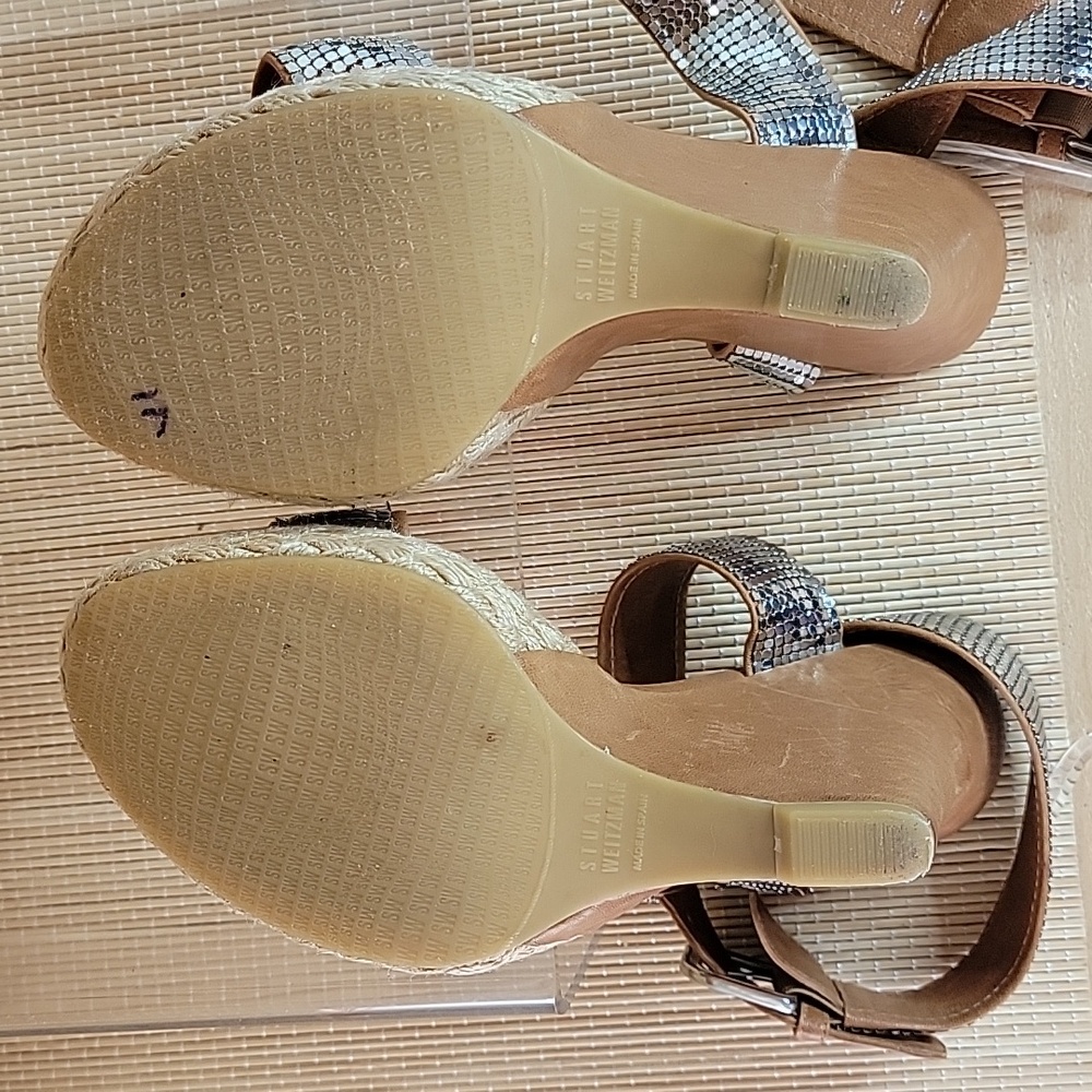 Stuart Weitzman Metal Mesh Platform Wedge Sandals sz8 - Picture 7 of 10